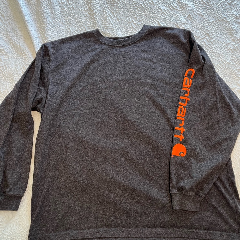 Carhartt Men's Charcoal Long Sleeve Tee with Orange Logo